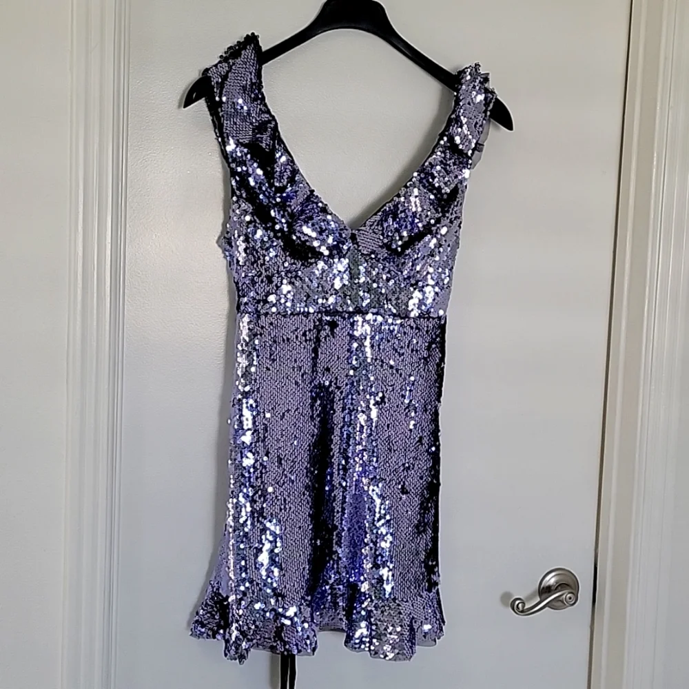 Free People Sequin Metallic Purple Black short dress party cocktail size 6 - Picture 3 of 17